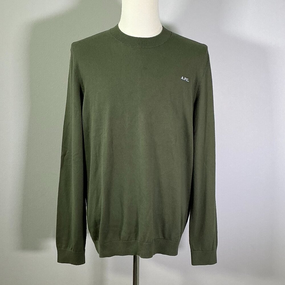 A.P.C. Amir Men's Size XL Green Logo Embroidered Cotton Sweater NWT